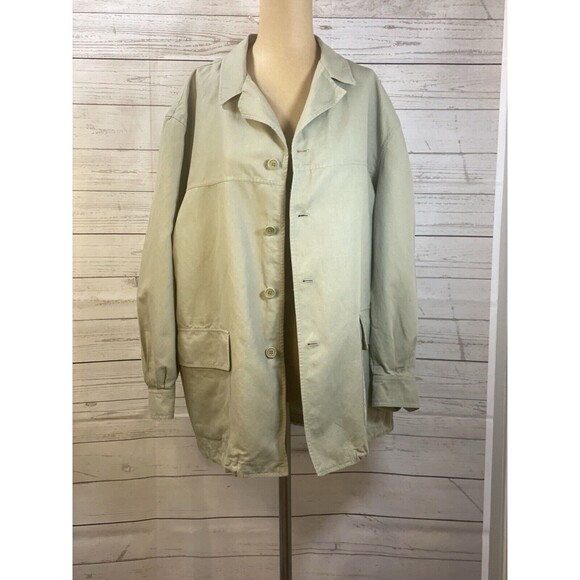 Men’s Oversized Vtg Façonnable Military Army Green Button Up Jacket Size Small - Picture 9 of 10